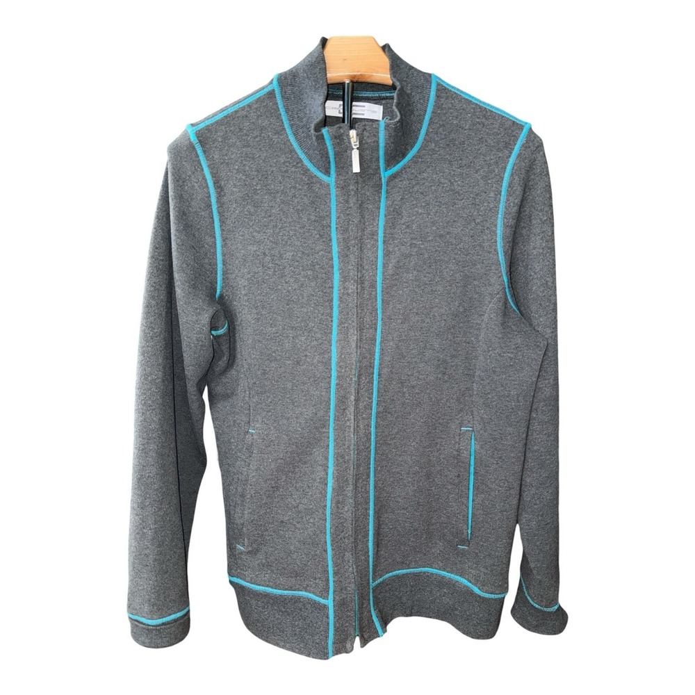 Carnoustie Gray & Teal Trim Full Zip Jacket Women Sz Medium Cotton Spandex